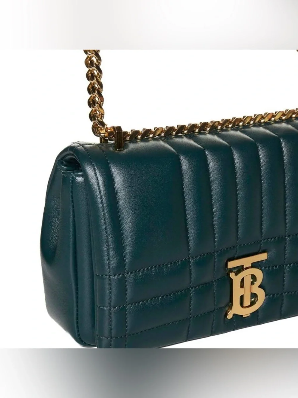 Burberry Teal Quilted Leather TB Monogram Shoulder Bag